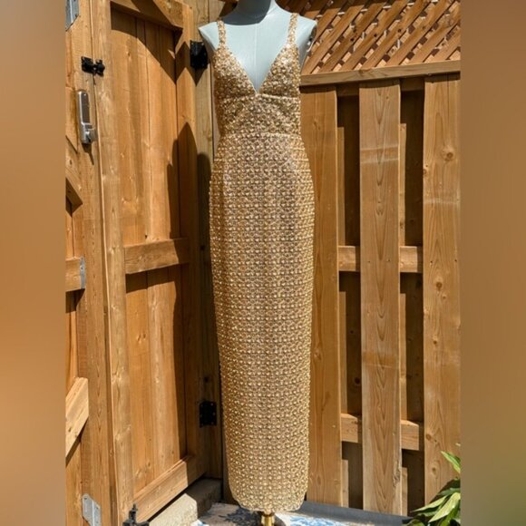 🆕 BRONX & BANCO 🧿 NWOT Allegra Gold Sequin & Beaded Maxi Dress, Sz M US 6 - Picture 12 of 16